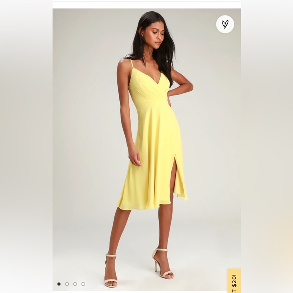 Lulus Dresses & Skirts - Lulus Maribelle Pale Yellow Surplice Midi Dress